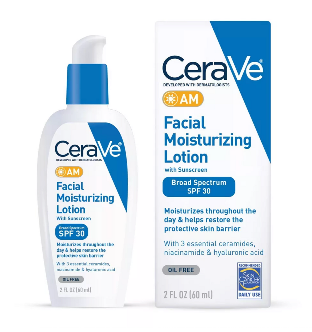 CeraVe AM Face Moisturizer Lotion with Sunscreen SPF 30, 2 Oz
